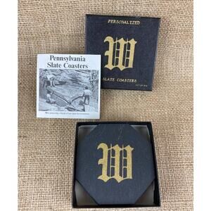 Pennsylvannia Black Slate Coaster Boxed Set Monogramed "W" Octagon